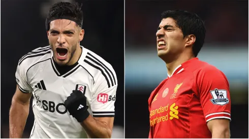 Fulham's Raul Jimenez and former Liverpool striker Luis Suarez.