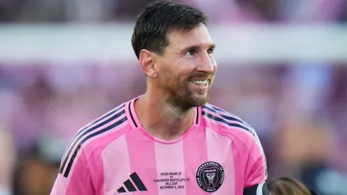 Lionel Messi #10 of Inter Miami CF reacts in the medal ceremony.