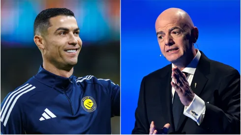 Cristiano Ronaldo (L) of Al-Nassr FC and Gianni Infantino (R), president of FIFA.