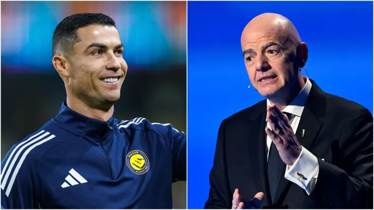 Cristiano Ronaldo (L) of Al-Nassr FC and Gianni Infantino (R), president of FIFA.