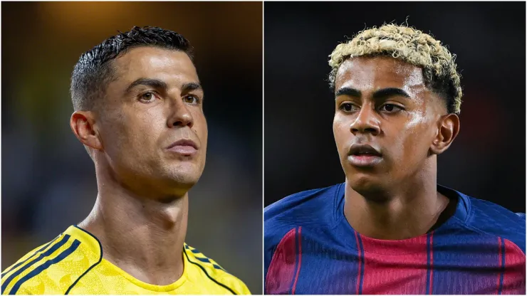 Cristiano Ronaldo (L) of Al-Nassr and Lamine Yamal (R) of FC Barcelona.