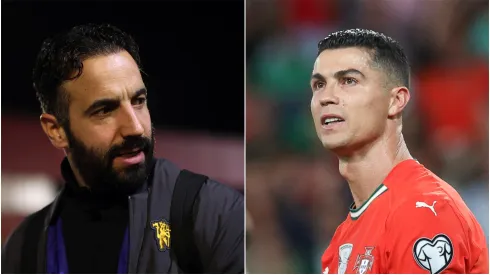Ruben Amorim (L), Manager of Manchester United, and Cristiano Ronaldo (R) of Portugal.