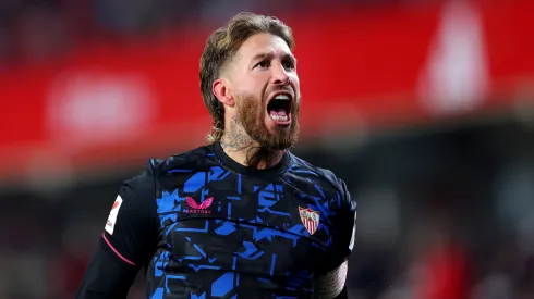 Sergio Ramos of Sevilla FC celebrates scoring