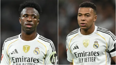 Vinicius Junior (L) and Kylian Mbappe (R) of Real Madrid.