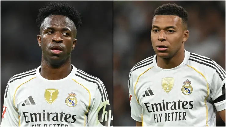 Vinicius Junior (L) and Kylian Mbappe (R) of Real Madrid.