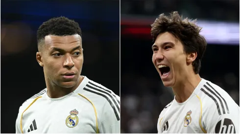 Kylian Mbappe (L) and Gonzalo Garcia (R) of Real Madrid.