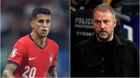 Joao Cancelo of Portugal and Hansi Flick, Head Coach of FC Barcelona.