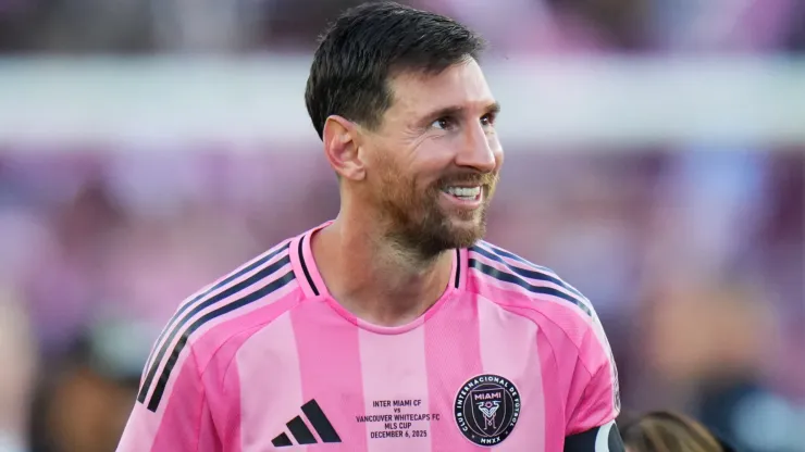 Lionel Messi #10 of Inter Miami CF reacts in the medal ceremony.