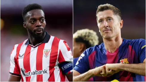 Inaki Williams of Athletic Club and Robert Lewandowski of FC Barcelona.