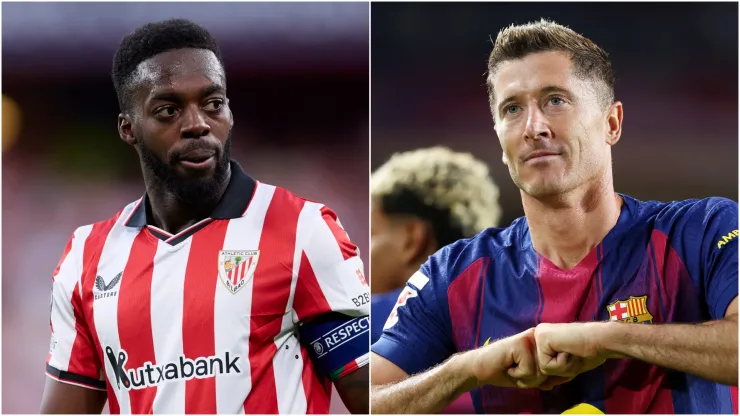 Inaki Williams of Athletic Club and Robert Lewandowski of FC Barcelona.