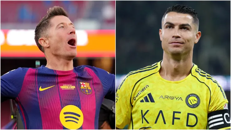 Robert Lewandowski (L) of FC Barcelona and Cristiano Ronaldo (R) of Al Nassr.