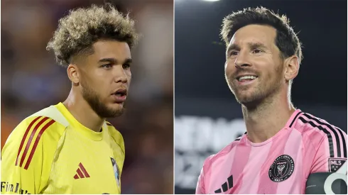 Dayne St. Clair #97 of the Minnesota United FC and Lionel Messi #10 of Inter Miami CF.