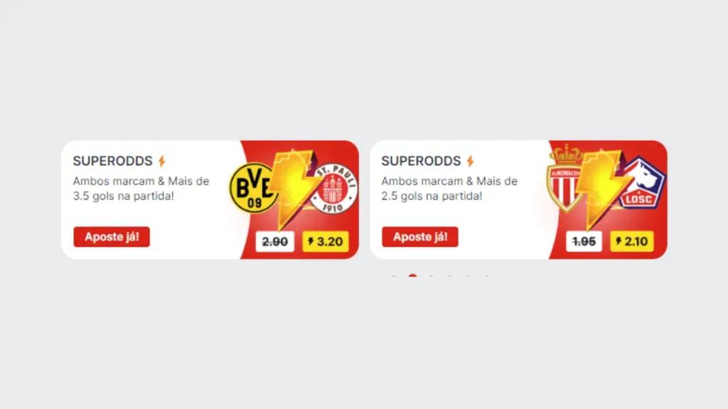 Capturas de tela dos banners promovendo as Super Odds da Superbet.