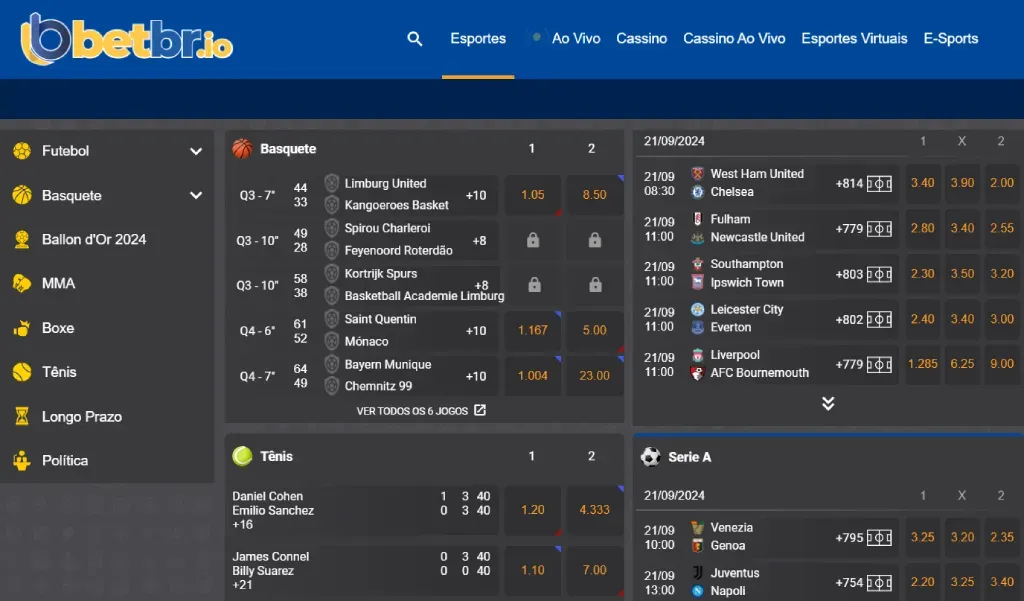 Captura de tela do site da BetBR mostrando os servicios que oferece.