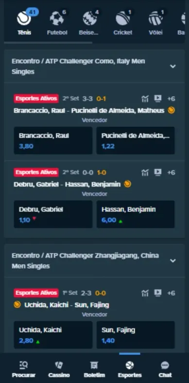 Captura de tela do aplicativo da Stake na aba Esportes.