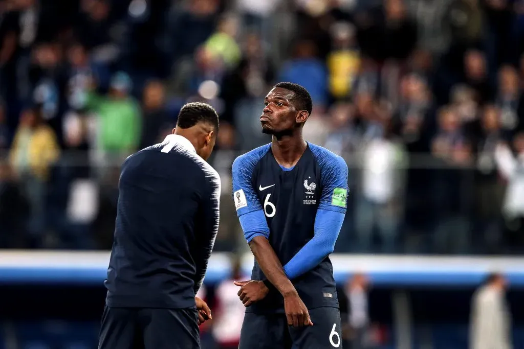 Pogba do Franca comemoram vitória ao final da partida contra o Bélgica no estádio São Petesburgo pelo campeonato Copa do Mundo 2018. Foto: Ale Cabral/AGIF