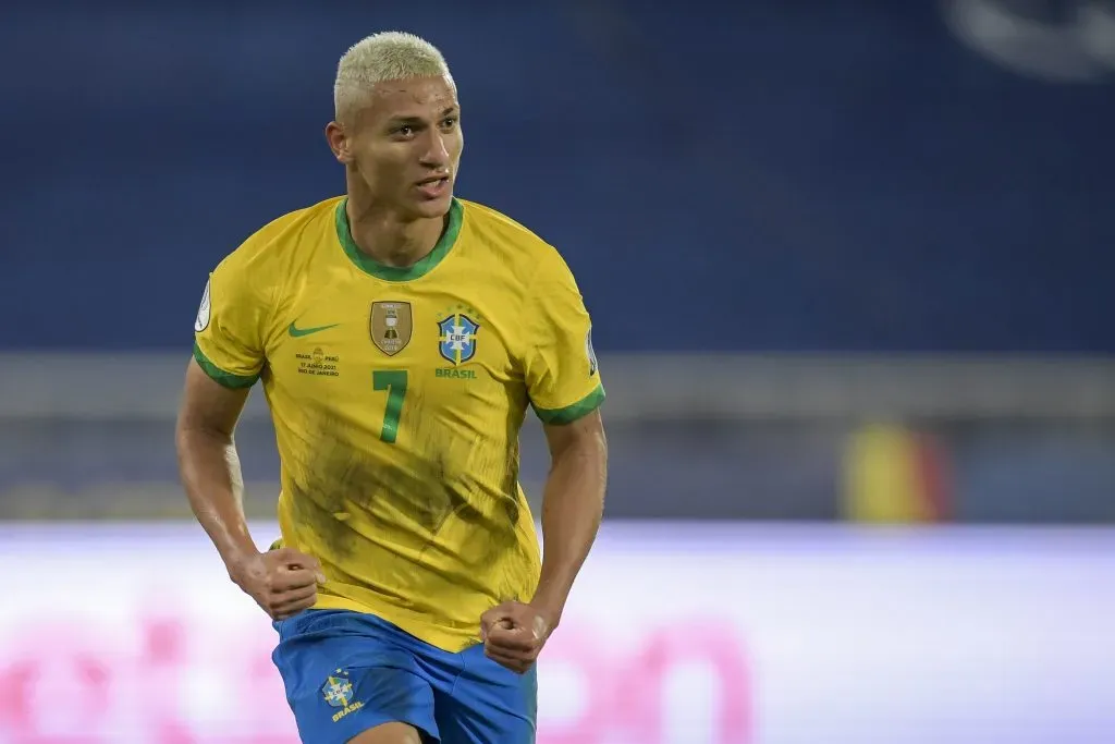 Richarlison jogador do Brasil comemora seu gol durante partida contra o Peru no estadio Engenhao pelo campeonato Copa America 2021. Foto: Jorge Rodrigues/AGIF