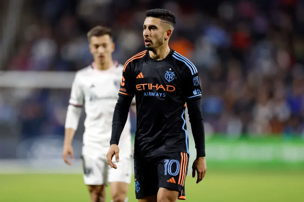 NEW YORK, NEW YORK – APRIL 20: Santiago Rodríguez #10 of New York City looks on during the second half against D.C. United at Citi Field on April 20, 2024 in the Queens borough of New York City. New York City FC won 2-0. (Photo by Sarah Stier/Getty Images)