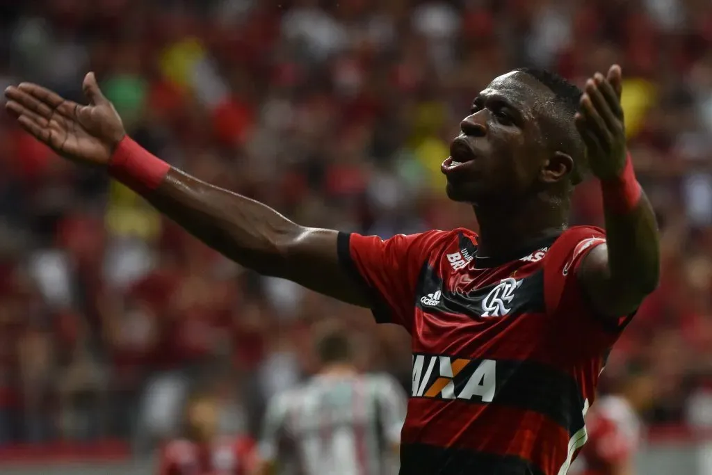 DF – Brasilia – 07/06/2018 – Brasileiro A 2018, Fluminense X Flamengo – Vinicius Junior do Flamengo lamenta chance perdida durante partida contra o Fluminense no estadio Mane Garrincha pelo campeonato Brasileiro A 2018. Foto: Andre Borges/AGIF