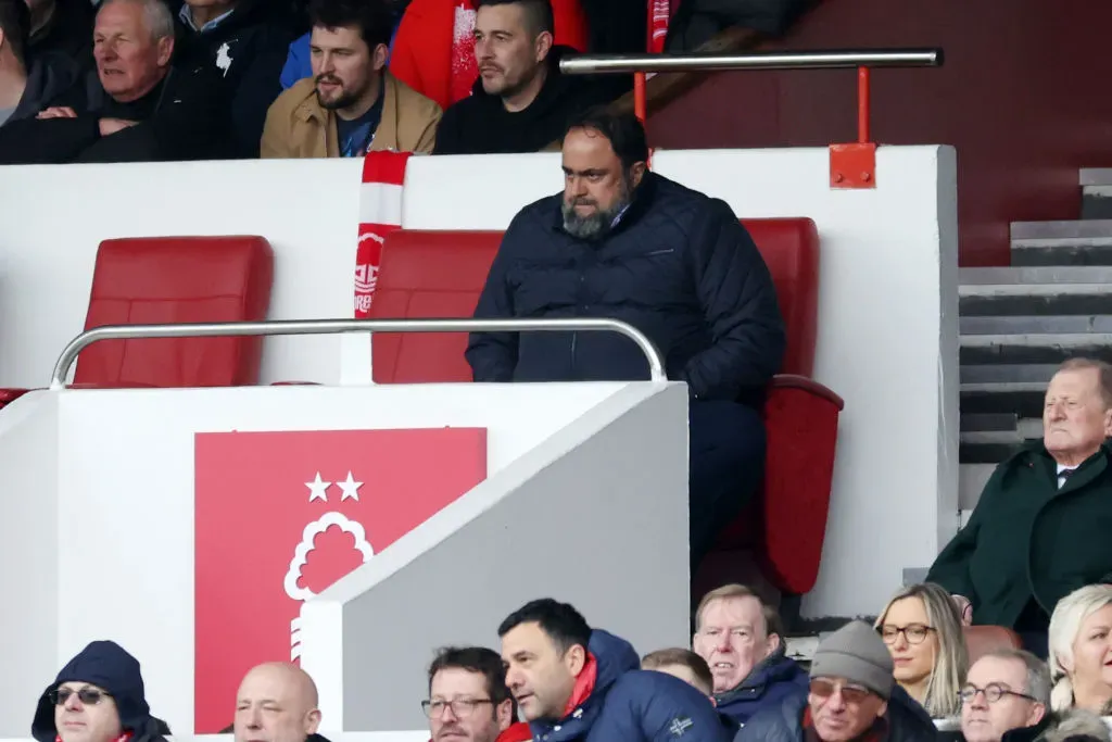 NOTTINGHAM, ENGLAND – APRIL 01: Evangelos Marinakis, Owner of Nottingham Forest looks on from the stands during the Premier League match between Nottingham Forest and Wolverhampton Wanderers at City Ground on April 01, 2023 in Nottingham, England. (Photo by Catherine Ivill/Getty Images)