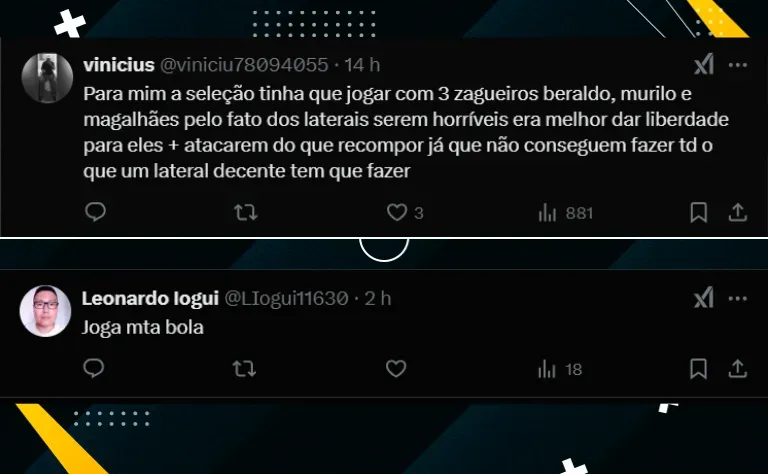 Torcida exalta atuação de Beraldo e ‘cobra’ Dorival Júnior. Foto: Reprodução/X