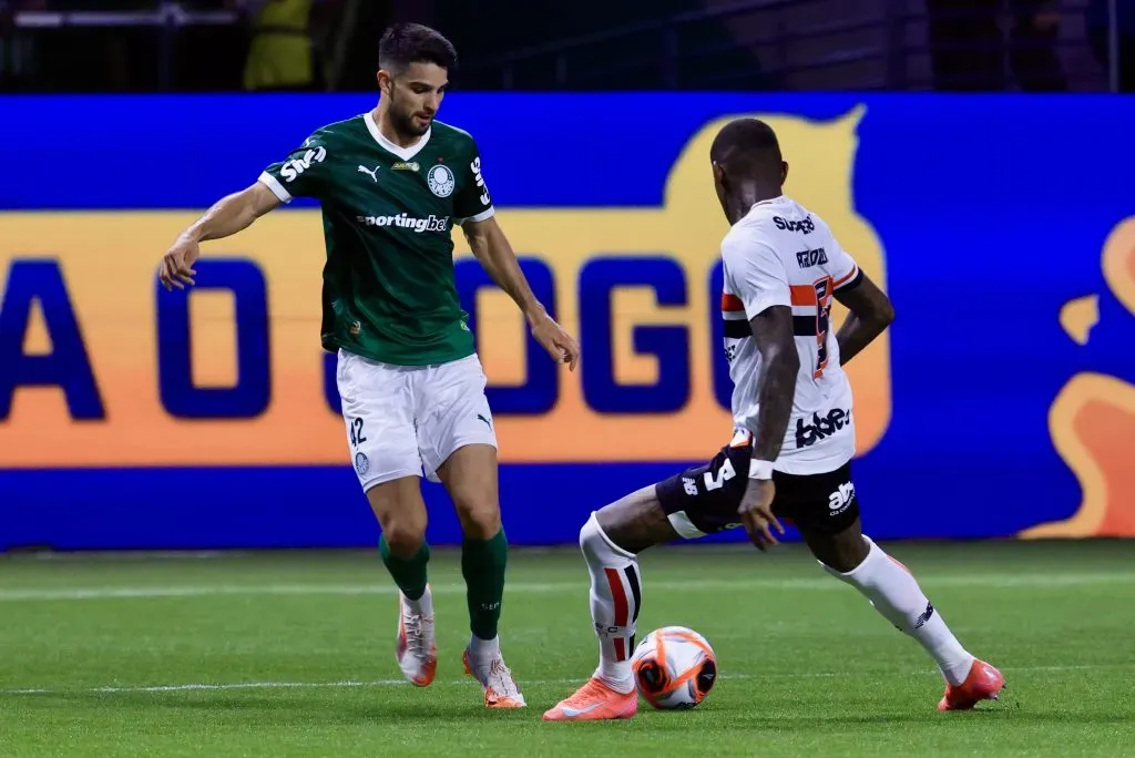 Flaco Lopez jogador do Palmeiras durante partida contra o Sao Paulo no estadio Arena Allianz Parque pelo campeonato Paulista 2025. Foto: Marcello Zambrana/AGIF