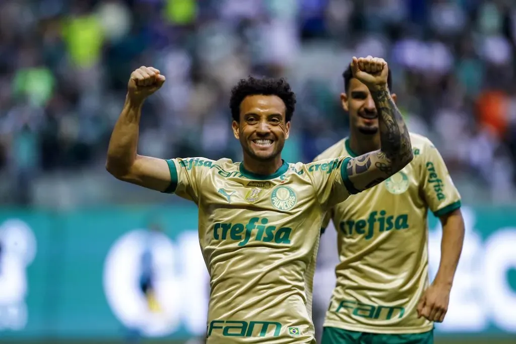 SP – SAO PAULO – 15/09/2024 – BRASILEIRO A 2024, PALMEIRAS X CRICIUMA – Felipe Anderson jogador do Palmeiras comemora seu gol durante partida contra o Criciuma no estadio Arena Allianz Parque pelo campeonato Brasileiro A 2024. Foto: Marco Miatelo/AGIF