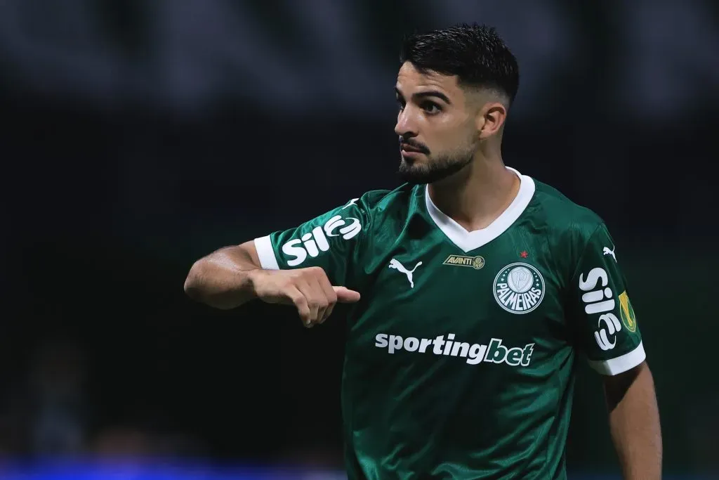 Flaco Lopez jogador do Palmeiras durante partida contra o Sao Paulo no estadio Arena Allianz Parque pelo campeonato Paulista 2025. Foto: Ettore Chiereguini/AGIF