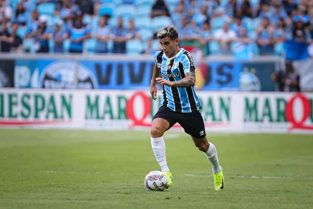 Cristaldo jogador do Grêmio durante partida contra o São Luiz-RS pelo campeonato Gaúcho 2025. Foto: Maxi Franzoi/AGIF