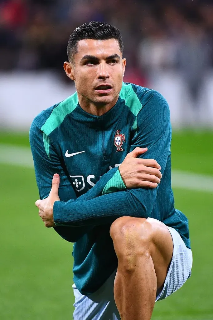 GLASGOW, SCOTLAND – OCTOBER 15: Cristiano Ronaldo of Portugal warms up prior to the UEFA Nations League 2024/25 League A Group A1 match between Scotland and Portugal at on October 15, 2024 in Glasgow, Scotland. (Photo by Euan Cherry/Getty Images)