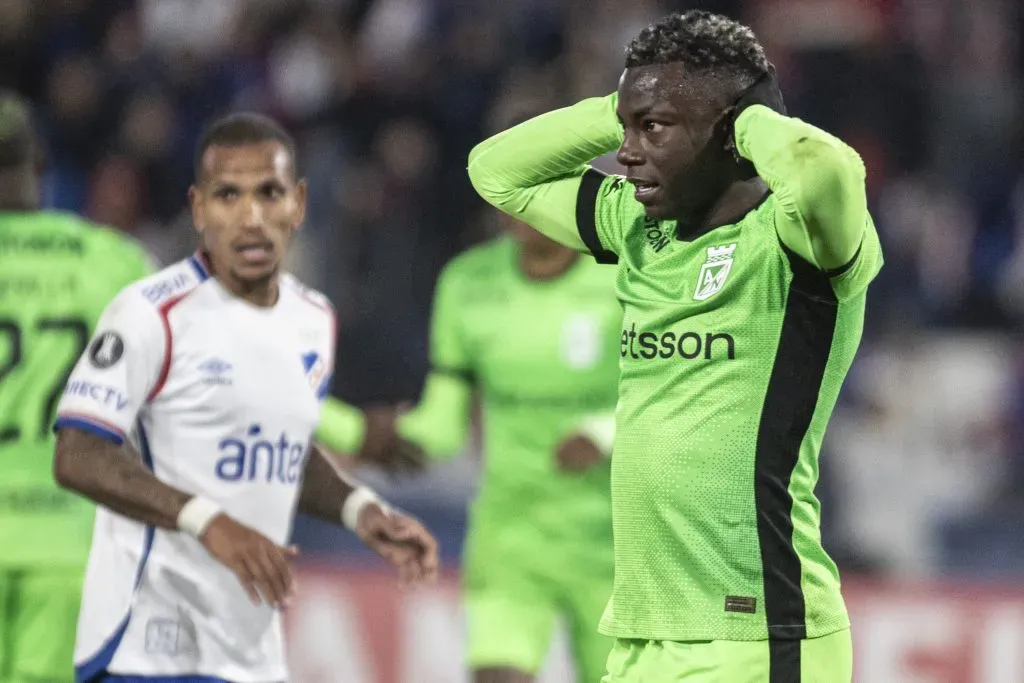 MONTEVIDEO, URUGUAY – MAY 28: Marino Hinestroza of Atletico Nacional reacts after during a Copa Libertadores group F match between Nacional and Atletico Nacional at Gran Parque Central on May 28, 2025 in Montevideo, Uruguay. (Photo by Ernesto Ryan/Getty Images)