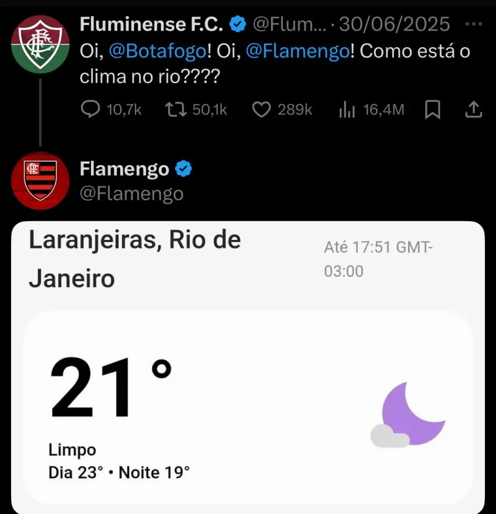 Flamengo provocou o Fluminense nas redes sociais – Foto: Reprodução/X.
