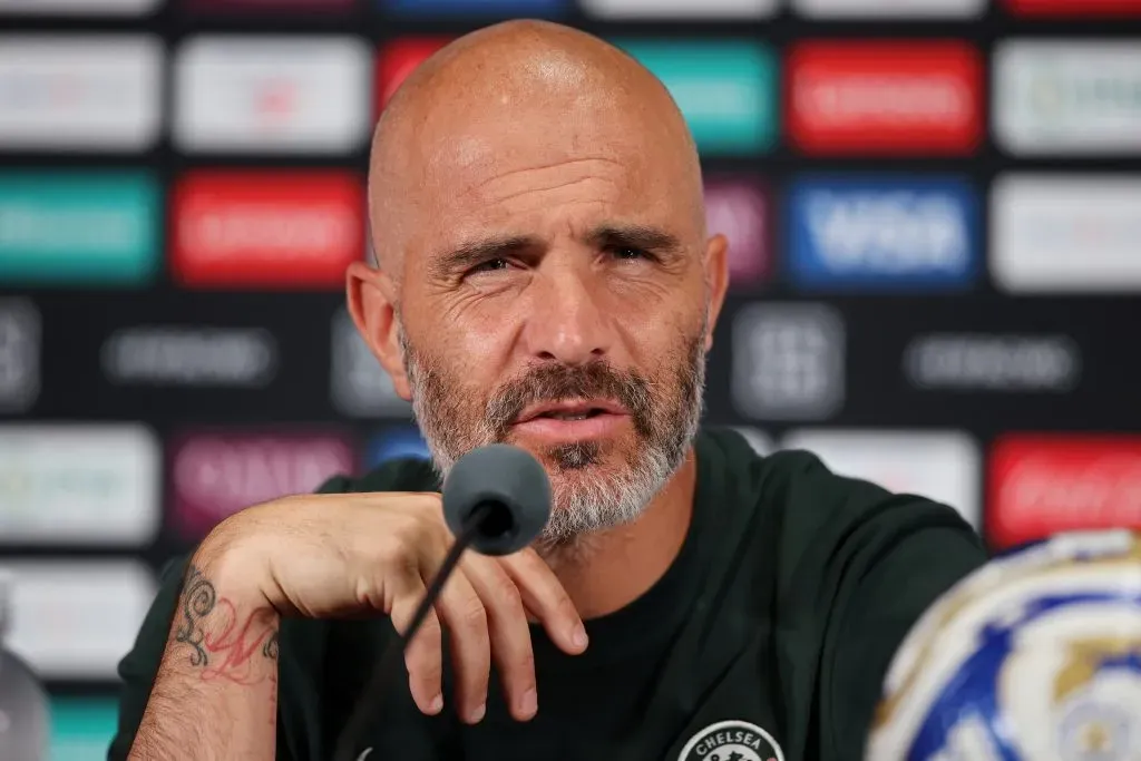 EAST RUTHERFORD, NEW JERSEY – JULY 11: Enzo Maresca, Head Coach of Chelsea FC, speaks to the media during a Chelsea FC Press Conference ahead of the FIFA Club World Cup 2025 Final between Chelsea FC and Paris Saint-Germain at MetLife Stadium on July 11, 2025 in East Rutherford, New Jersey. (Photo by Alex Grimm/Getty Images)