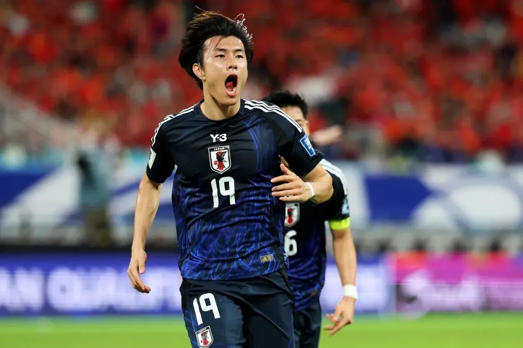 XIAMEN, CHINA – NOVEMBER 19: Koki Ogawa of Japan celebrates after scoring the team’s first goal against China in the first half during the FIFA World Cup Asian 3rd Qualifier Group C match on November 19, 2024 in Xiamen, China. (Photo by Lintao Zhang/Getty Images)