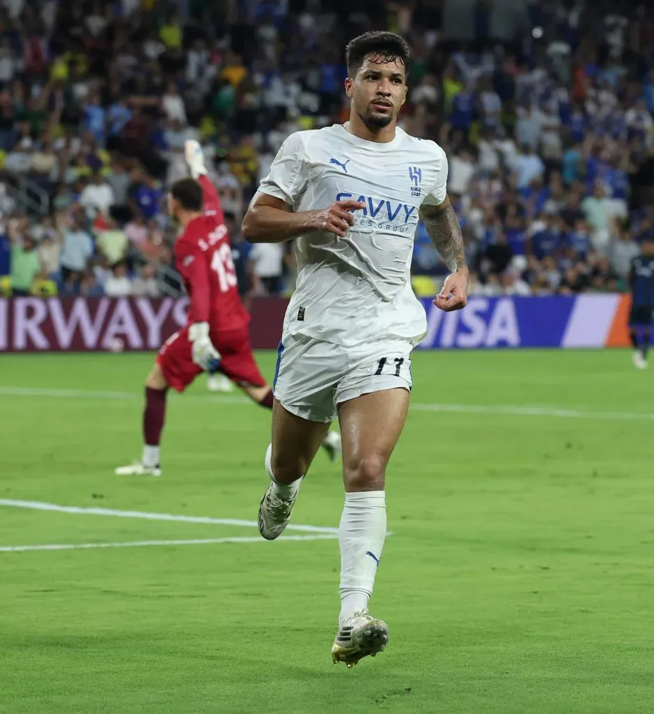 NASHVILLE, TENNESSEE – JUNE 26: Marcos Leonardo #11 of Al Hilal celebrating his second goal during the FIFA Club World Cup 2025 group H match between Al Hilal and CF Pachuca at GEODIS Park on June 26, 2025 in Nashville, Tennessee. (Photo by Richard Pelham/Getty Images)