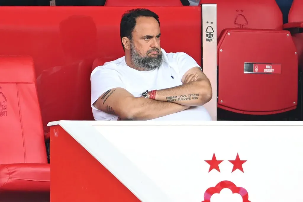 NOTTINGHAM, ENGLAND – AUGUST 17: Evangelos Marinakis, Owner of Nottingham Forest, looks on during the Premier League match between Nottingham Forest FC and AFC Bournemouth at City Ground on August 17, 2024 in Nottingham, England. (Photo by Michael Regan/Getty Images)