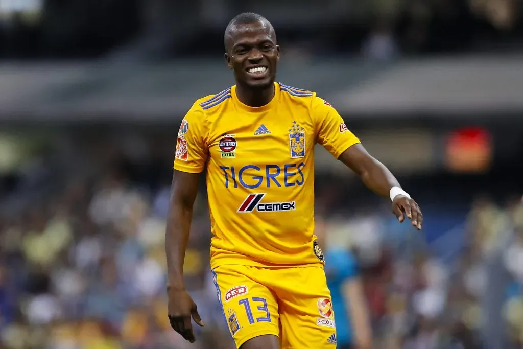 MEXICO CITY, MEXICO – JANUARY 18: Enner Valencia #13 of Tigres reacts during the 2nd round match between America and Tigres UANL as part of the Torneo Clausura 2020 Liga MX at Azteca Stadium on January 18, 2020 in Mexico City, Mexico. (Photo by Agustin Cuevas/Getty Images)