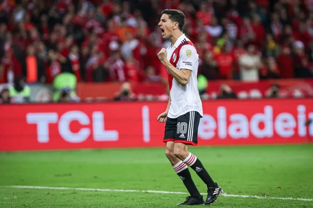 RS – PORTO ALEGRE – 08/08/2023 – LIBERTADORES 2023, INTERNACIONAL X RIVER PLATE – Nacho Fernandez jogador do River Plate comemora gol marcado de penalti em decisao durante partida contra o Internacional no estadio Beira-Rio pelo campeonato Libertadores 2023. Foto: Maxi Franzoi/AGIF