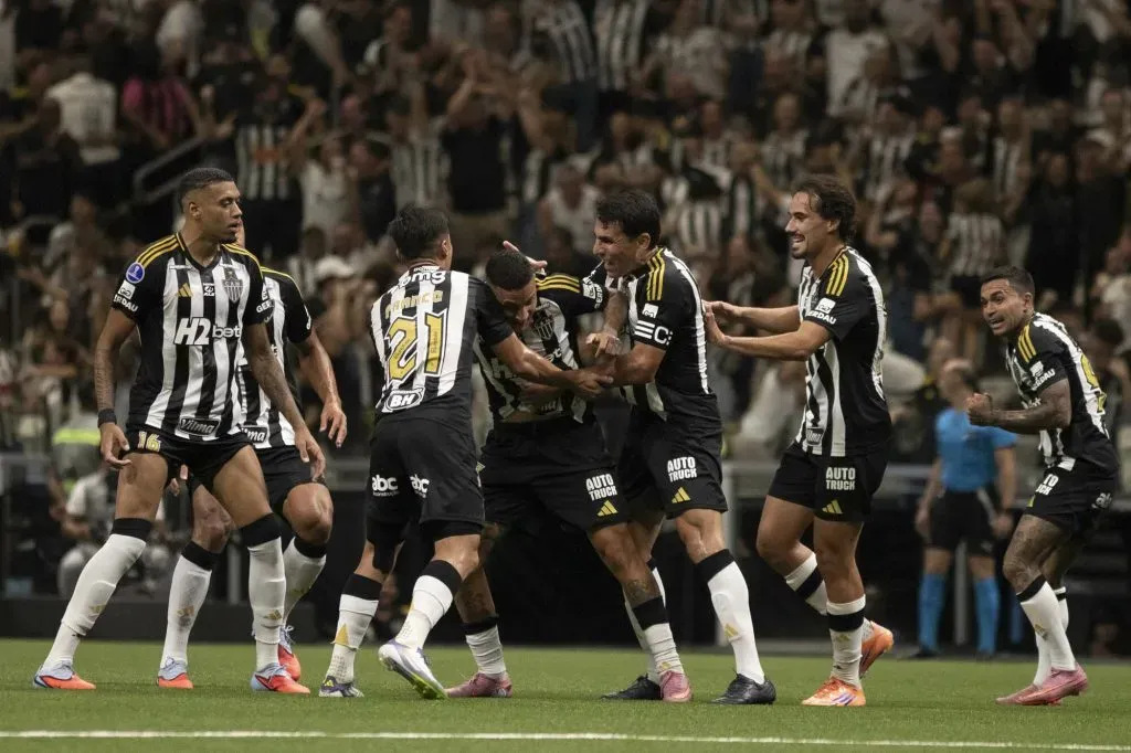 Arana jogador do Atletico-MG comemora seu gol durante partida contra o Independiente del Valle no estadio Arena MRV pelo campeonato Copa Sul-americana 2025. Foto: Fernando Moreno/AGIF