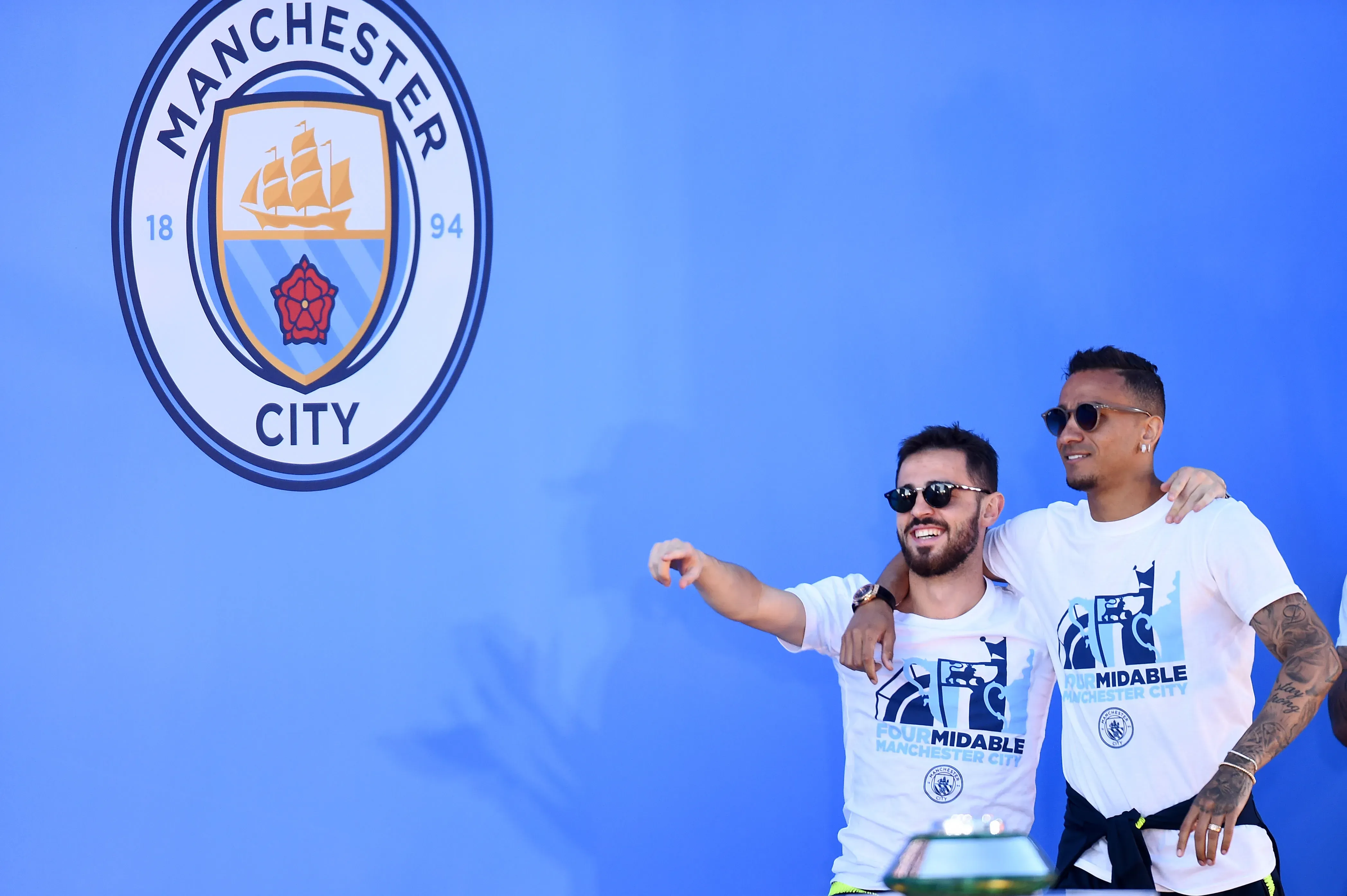 Bernardo Silva e Danilo foram companheiros no Manchester City. Foto: Nathan Stirk/Getty Images
