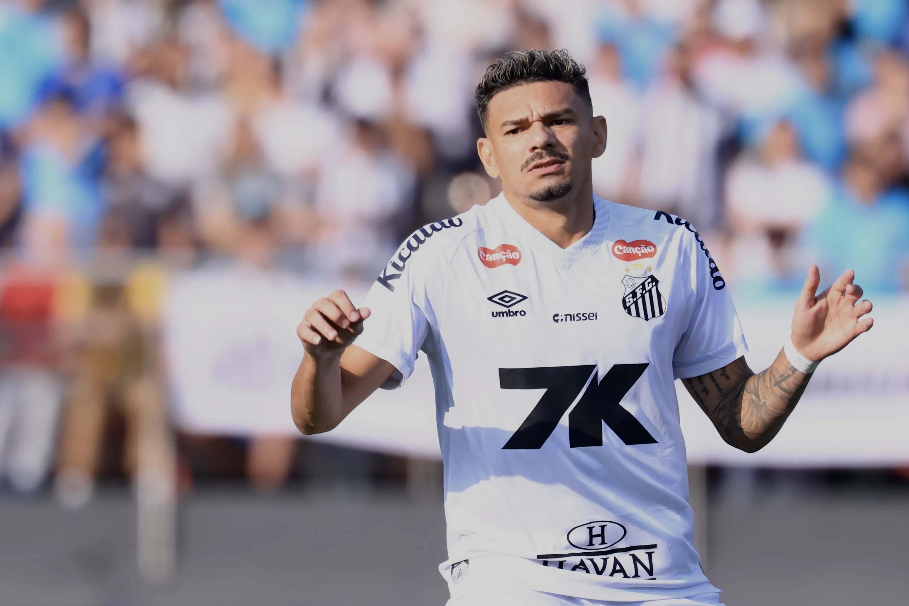 Tiquinho Soares jogador do Santos durante partida contra o Vasco no estadio Morumbi pelo campeonato Brasileiro A 2025. Foto: Marcello Zambrana/AGIF