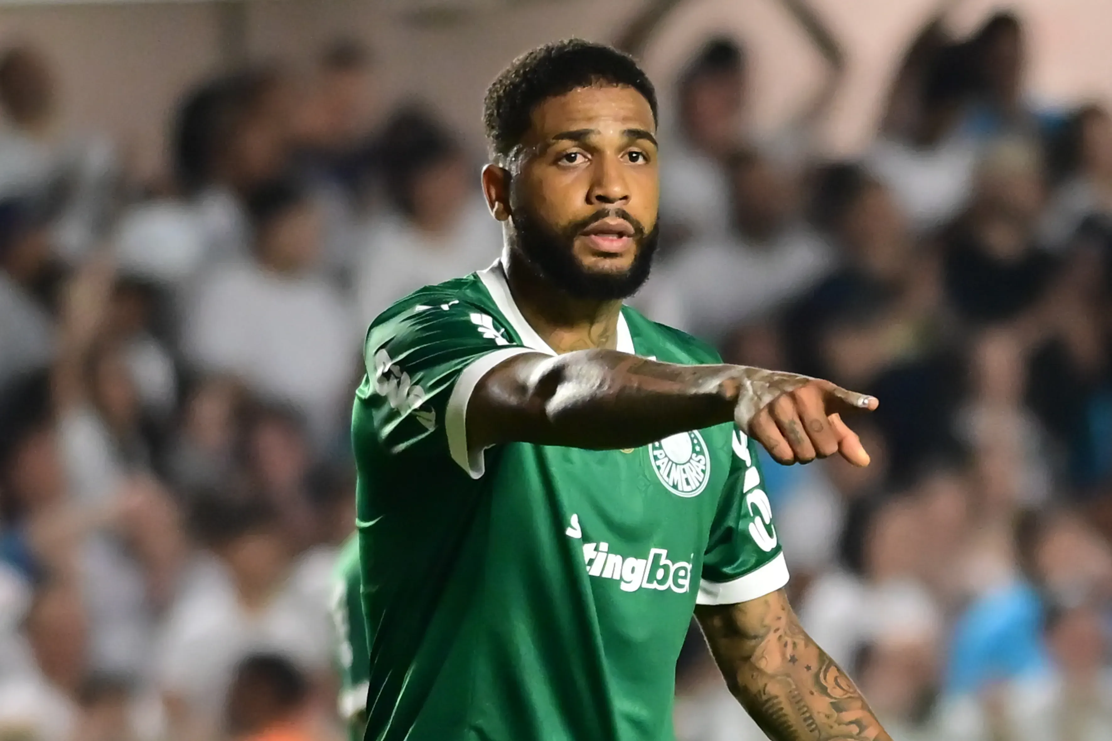 SP – SANTOS – 15/11/2025 – BRASILEIRO A 2025, SANTOS X PALMEIRAS – Micael jogador do Palmeiras durante partida contra o Santos no estadio Vila Belmiro pelo campeonato Brasileiro A 2025. Foto: Jota Erre/AGIF