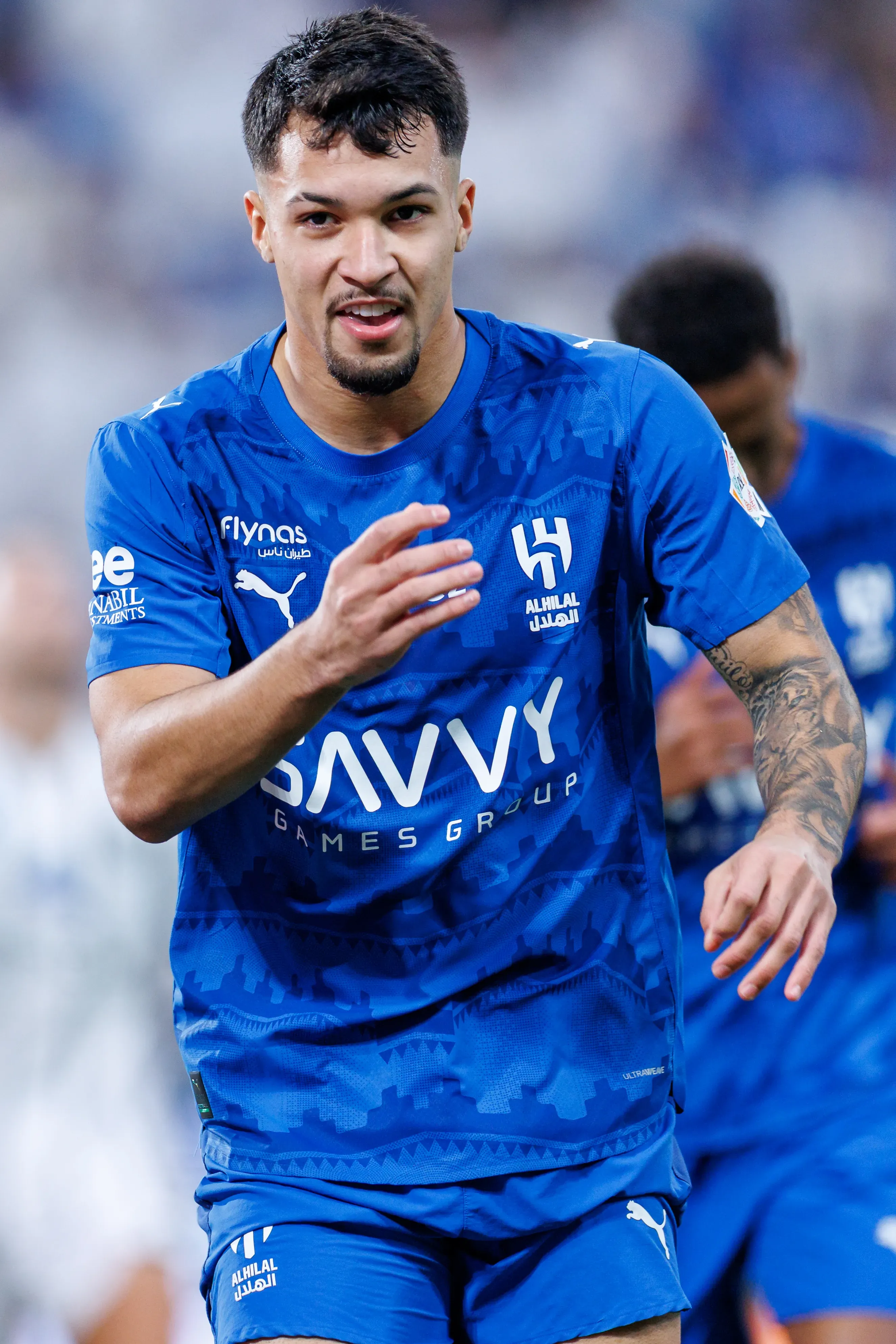 RIYADH, SAUDI ARABIA – OCTOBER 31: Marcos Leonardo of team Al-Hilal FC celebrates scoring their first goal during the Saudi Pro League match between Al Hilal and Al Shabab at Kingdom Arena on October 31, 2025 in Riyadh, Saudi Arabia. (Photo by Abdullah Ahmed/Getty Images)