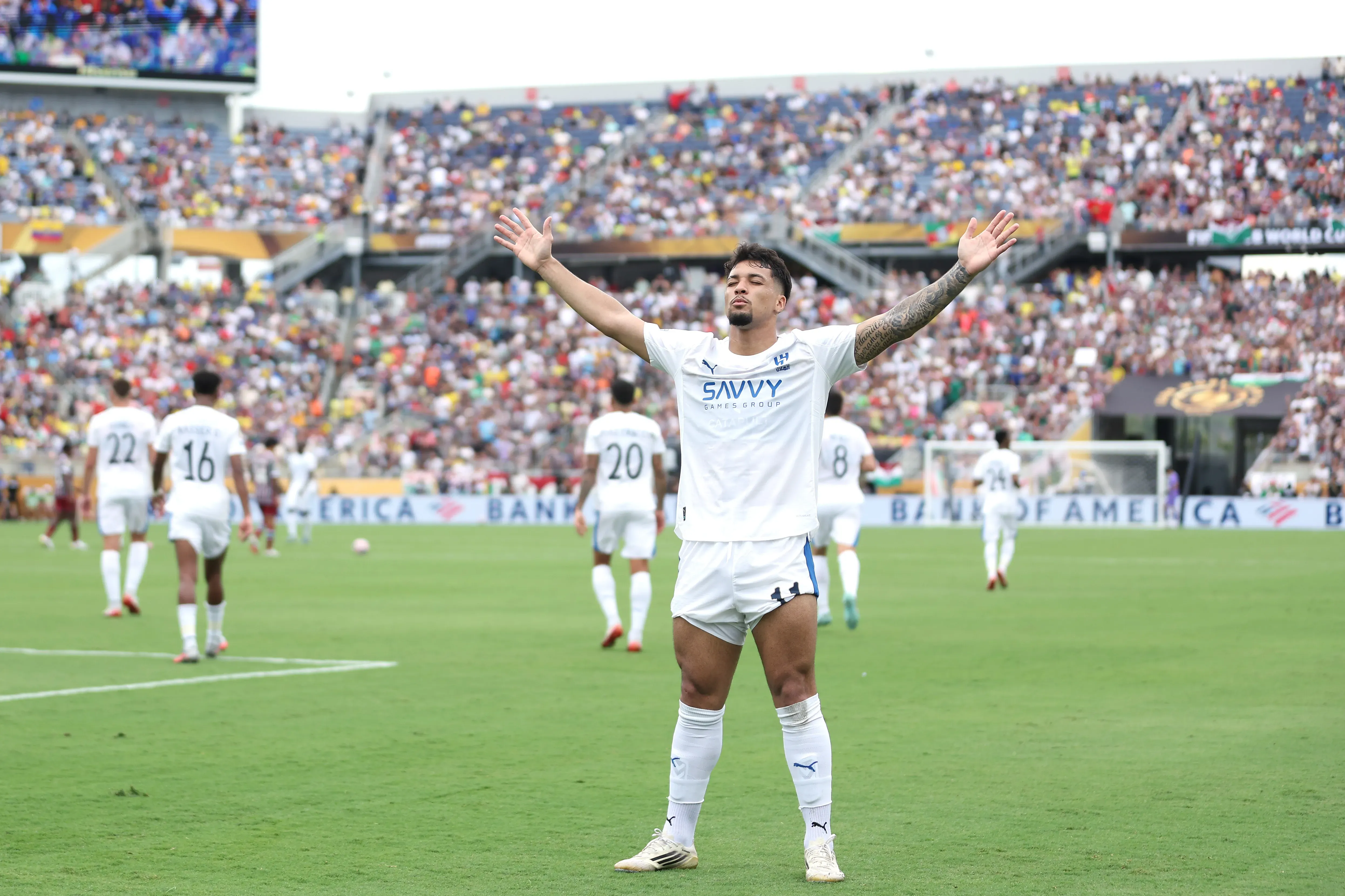 Marcos Leonardo comemora gol marcado diante do Fluminense. (Photo by Megan Briggs/Getty Images)
