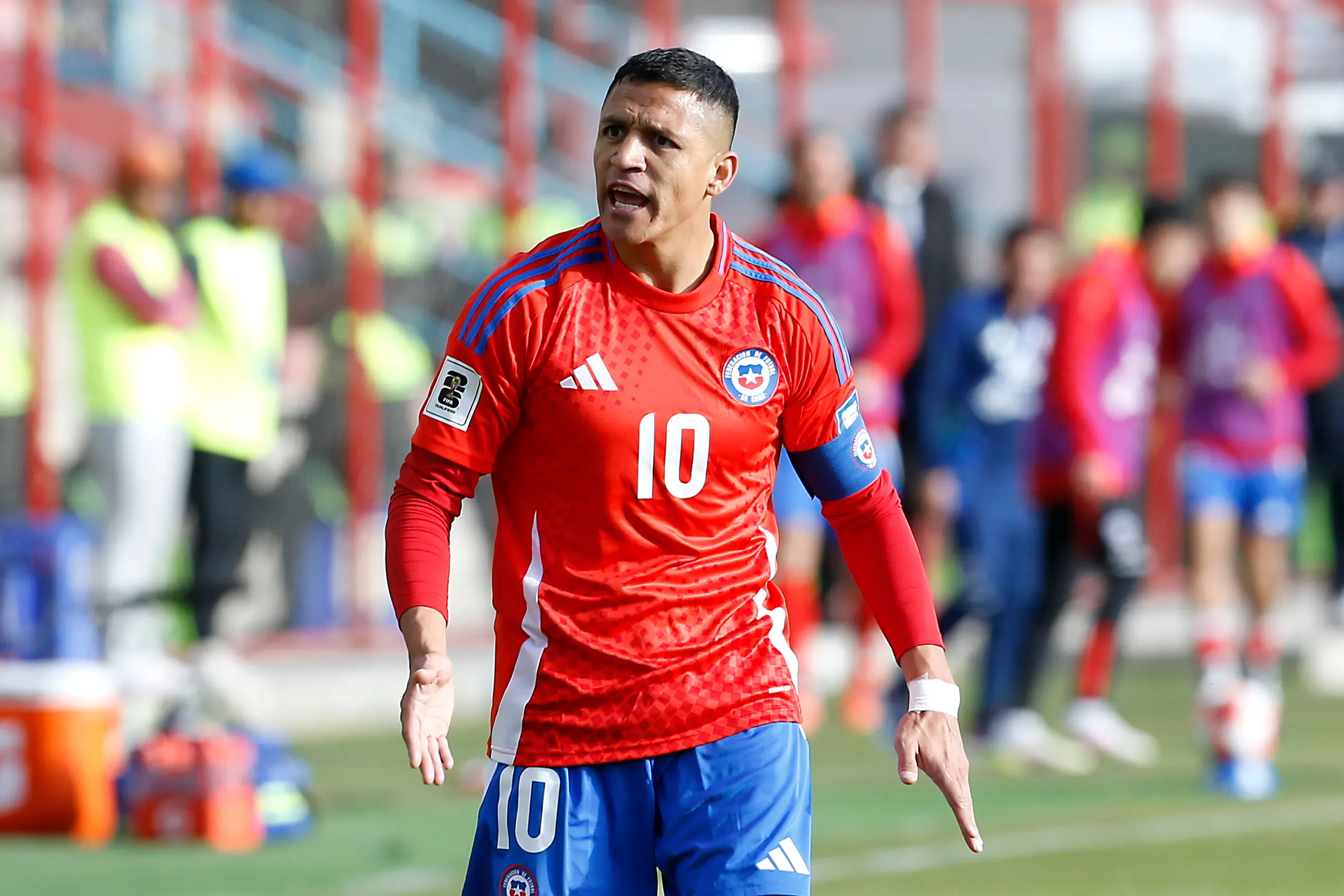 Alexis Sanchez of Chile reacts during the FIFA World Cup 2026 South American Qualifier match between Bolivia and Chile at Estadio Municipal de El Alto on June 10, 2025 in El Alto, Bolivia. (Photo by Gaston Brito Miserocchi/Getty Images)