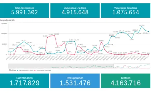 Datos oficiales del proceso de vacunación y de casos de COVID-19 en la Provincia de Buenos Aires (Fuente: Gobierno PBA)
