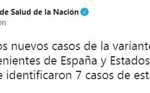 Se detectaron más casos de la variante Delta en la Argentina. (Foto: Twitter Ministerio de Salud de la Nación).