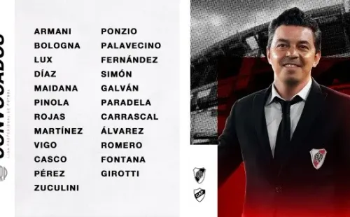 Los convocados de River para enfrentar a Platense. (Foto: Twitter oficial de River).