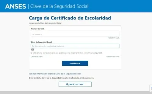 Certificado escolar de Anses