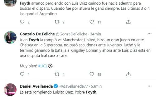 Foyth y Luis Díaz se sacaron chispas.
